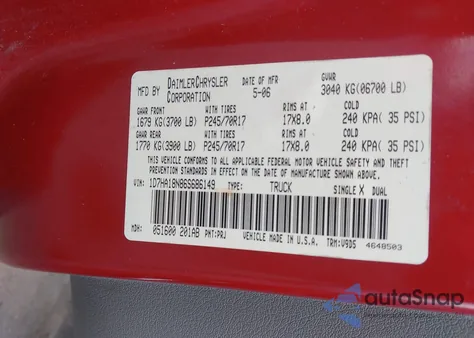 2006 Dodge Ram 1500 Slt from USA, damaged, VIN 1D7HA18N86S686149